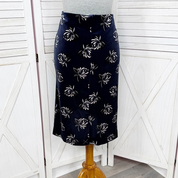 Loft Floral Print Velvet Straight Pencil Skirt Navy Blue Medium - Picture 5 of 13